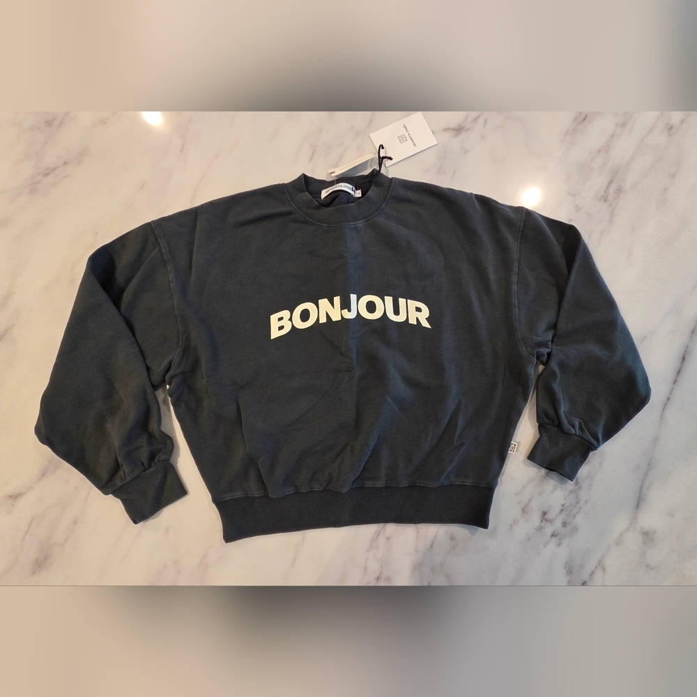Araminta James Bonjour Sweatshirt By Anthropologie Green Crew Neck - Picture 4 of 8